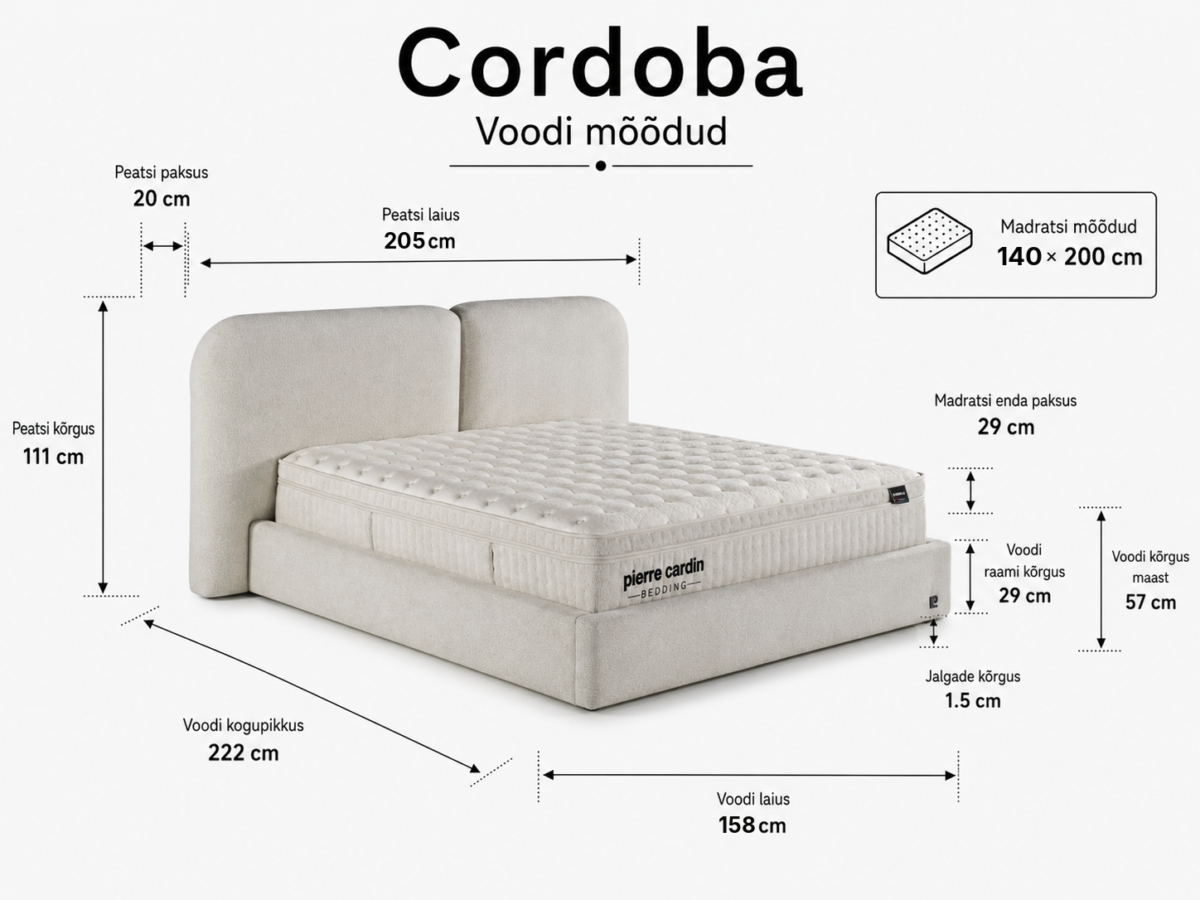CORDOBA Bed 140x200 - With Mattress - Pilt 3