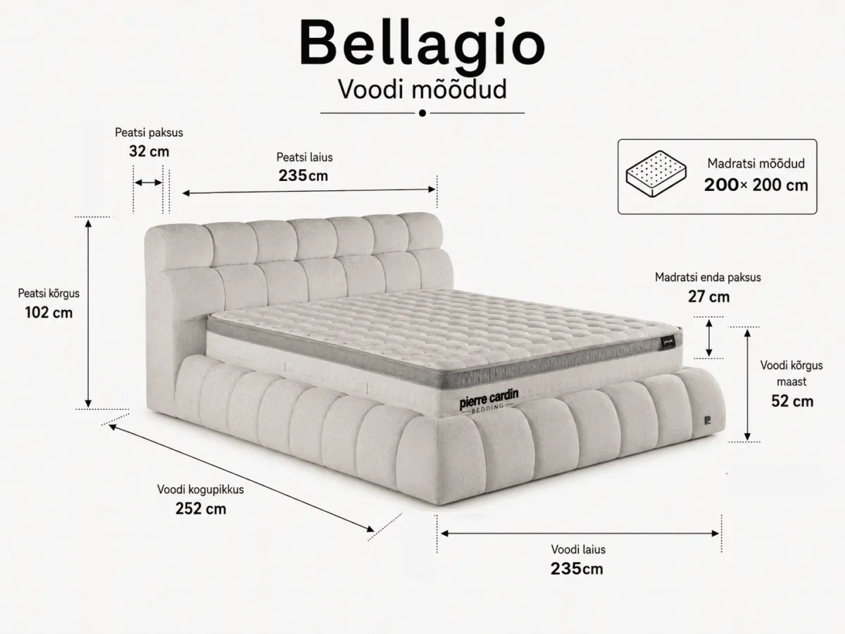 BELLAGIO Bed 200x200 - With Mattress - Pilt 3