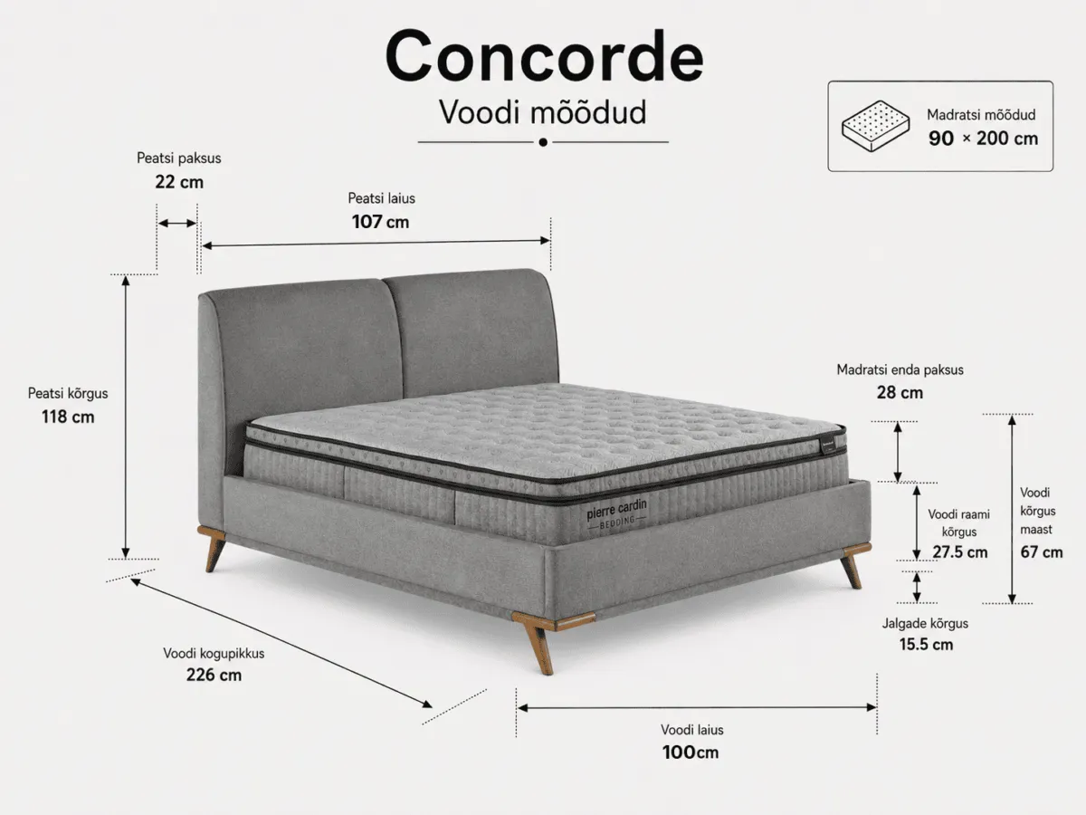 CONCORDE Bed 90x200 - With Mattress - Pilt 3