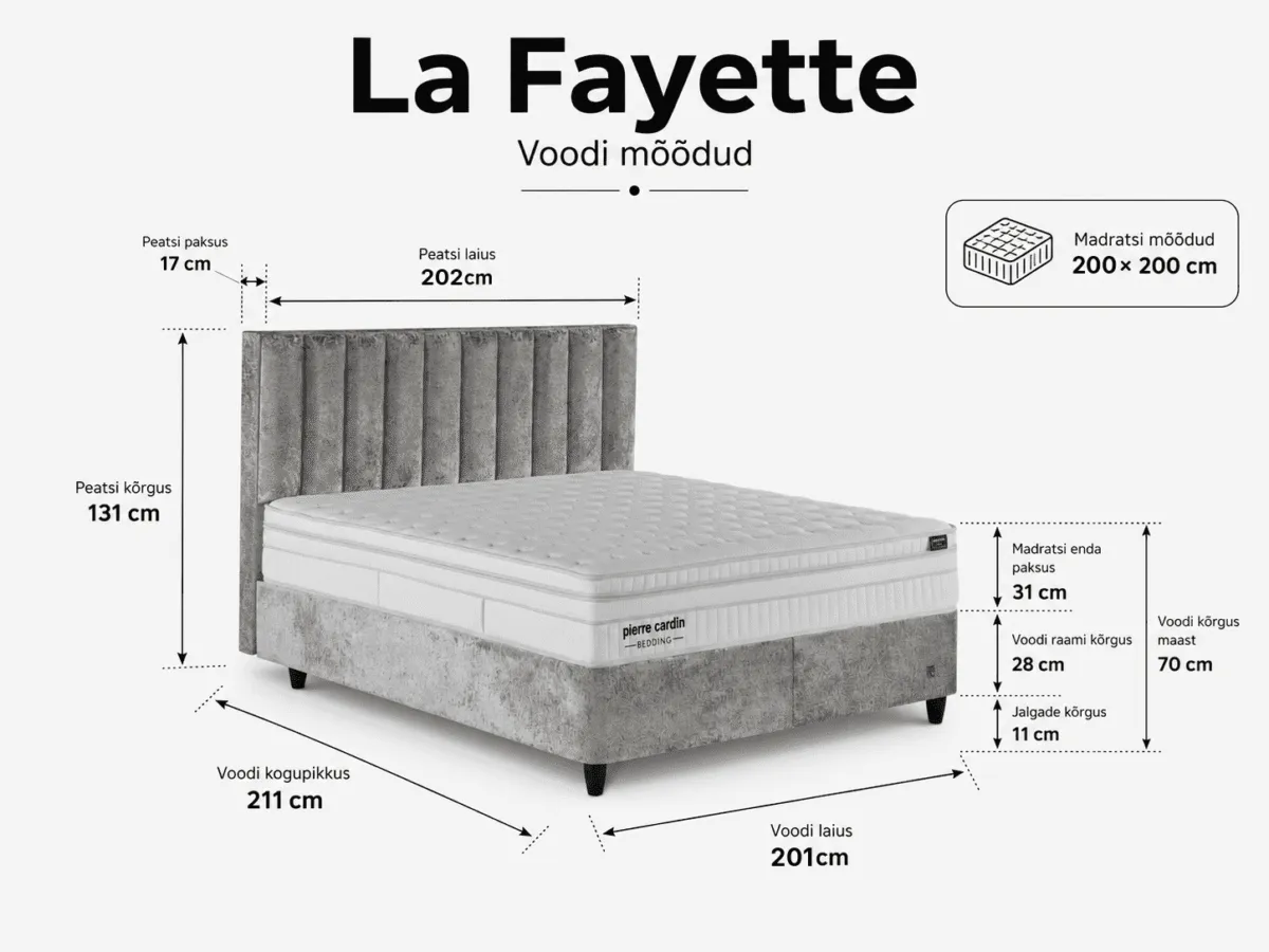 LA FAYETTE Bed 200x200 - With Mattress - Pilt 3