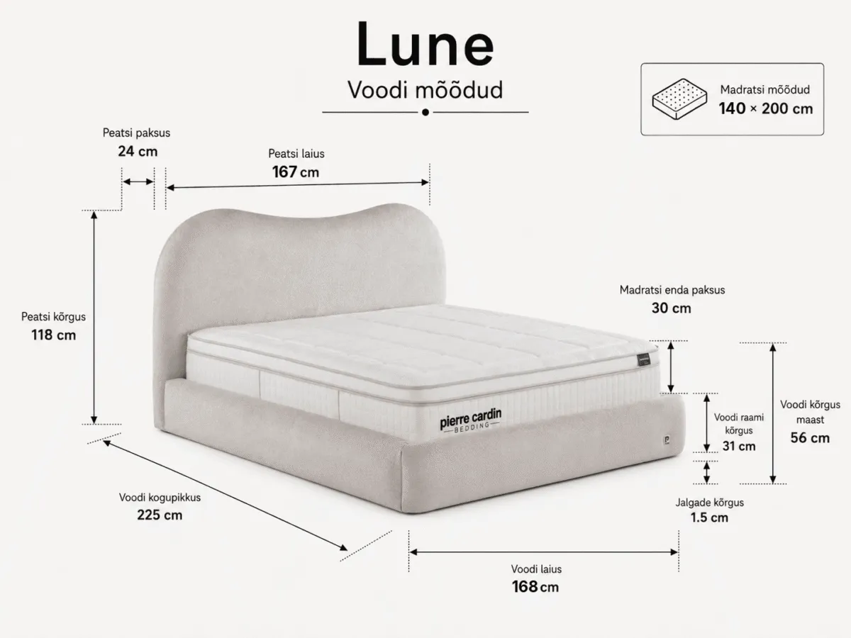 LUNE Pattern Bed 140x200 - With Mattress - Pilt 3
