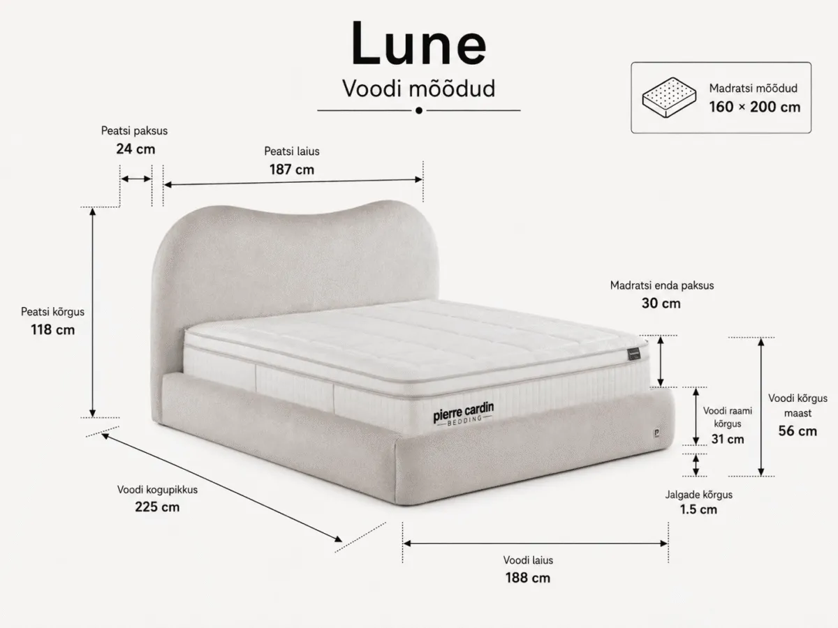 LUNE Pattern Bed 160x200 - With Mattress - Pilt 3