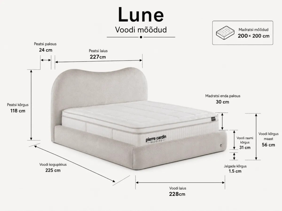 LUNE Pattern Bed 200x200 - With Mattress - Pilt 3